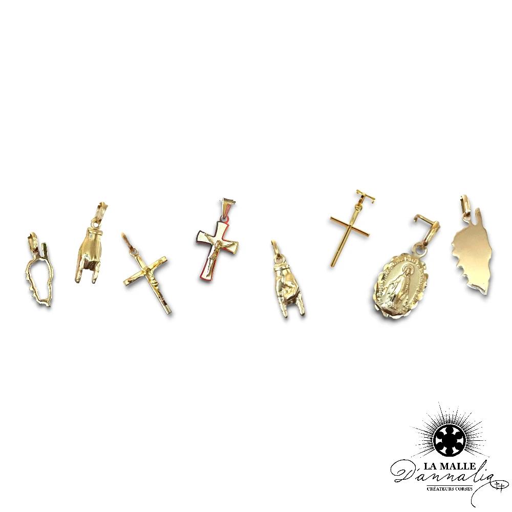 Or 750/1000 Pendentifs et Boucles d'Oreilles en Or 18 carats, Symboles de l'Héritage Corse et Religieux