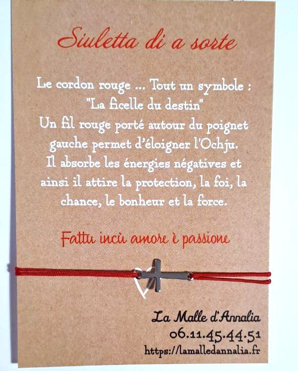 Bracelet Fil Rouge Protection Corse - Croix en Acier - Ajustable - Fait Main en Corse