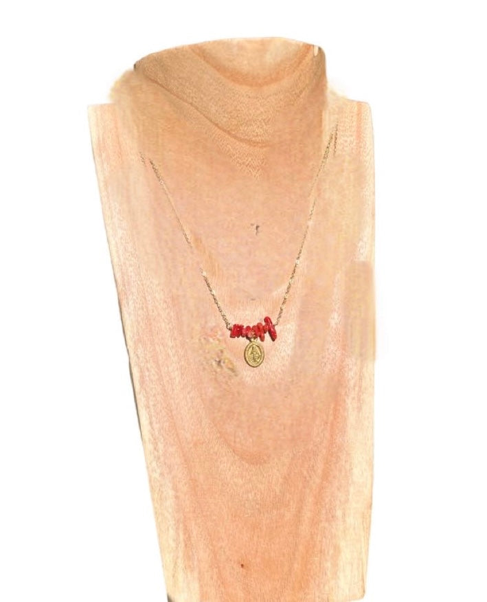 Collier corail et acier