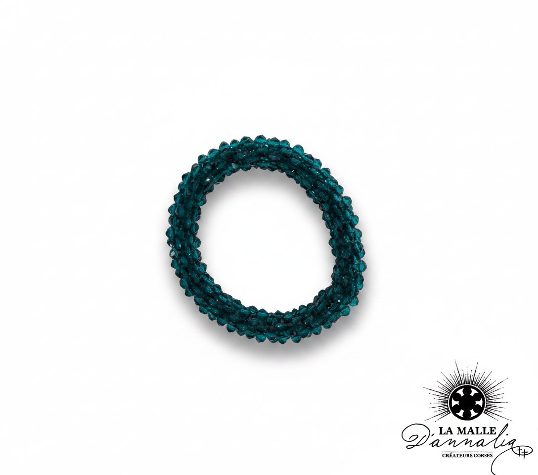 gros bracelet perles bleu pétrole pailleté lamalledannalia