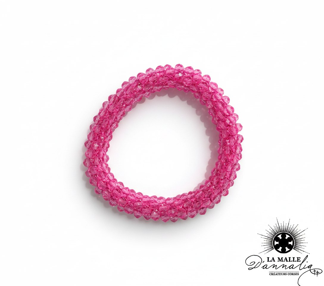 Bracelet élastique en perles facettées roses transparentes lamalledannalia