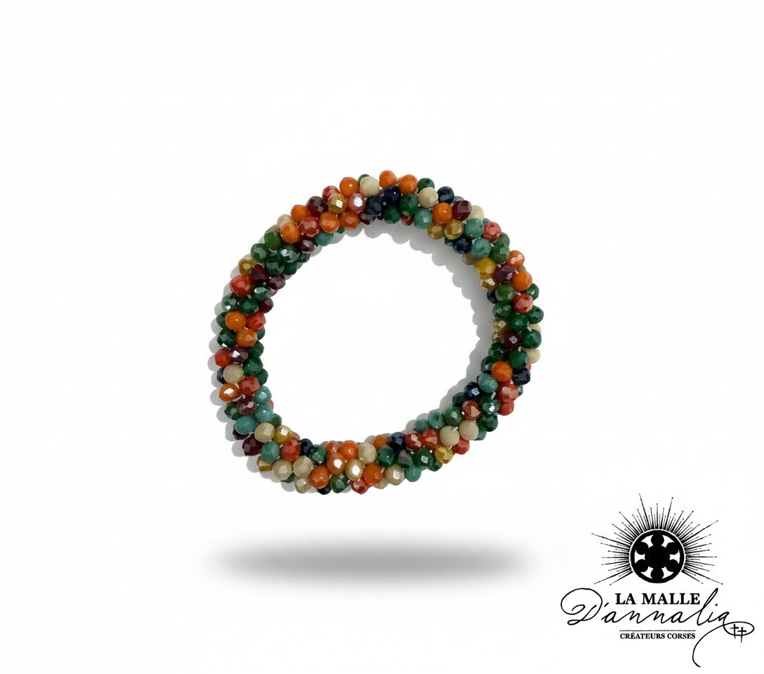 Bracelet perles multicolores vert et orange torsadé lamalledannalia