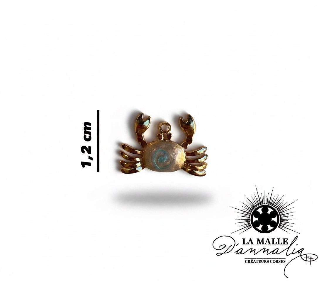 Charms crabe doré avec centre bleu clair tourbillon, 1,2 cm lamalledannalia