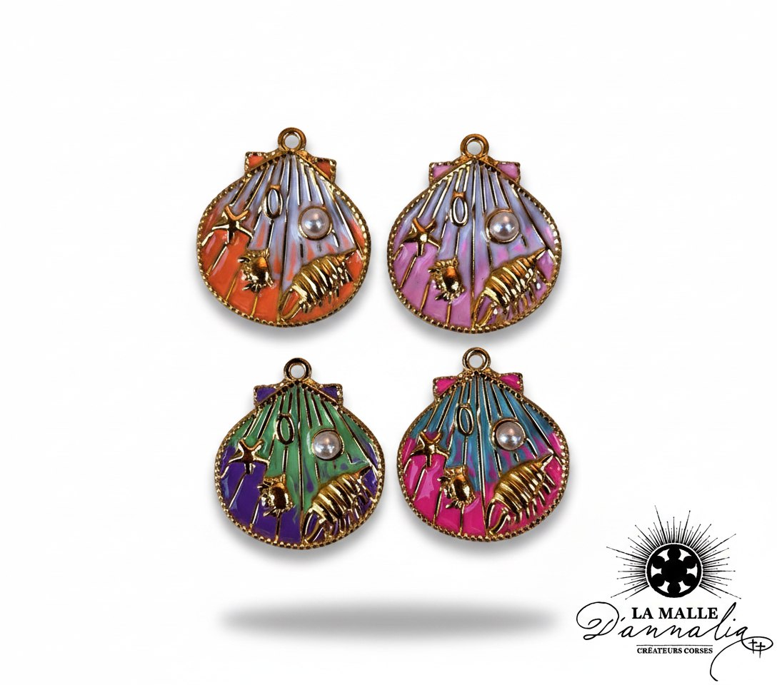 Breloques-coquillages-emaillees-multicolores-avec-motifs-marins-et-perle-lamalledannalia