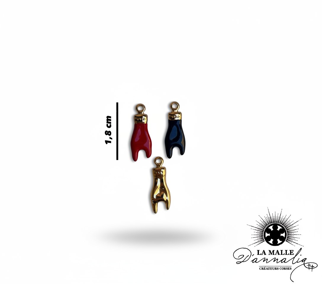 Pendentifs dents rouge, bleu, doré 1,8 cm, lot de 3 breloques lamalledannalia