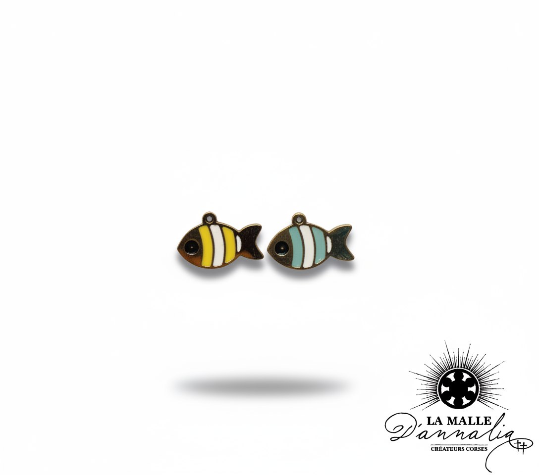 Pendentifs poissons en émail jaune, marron et bleu pour bijoux, 0,9cm lamalledannalia