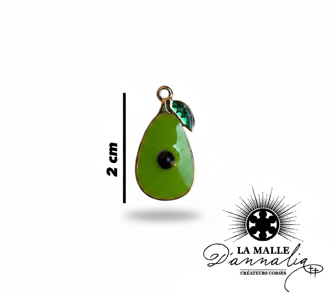 Pendentif émaillé doré en forme d'avocat vert et marron de 2 cm lamalledannalia