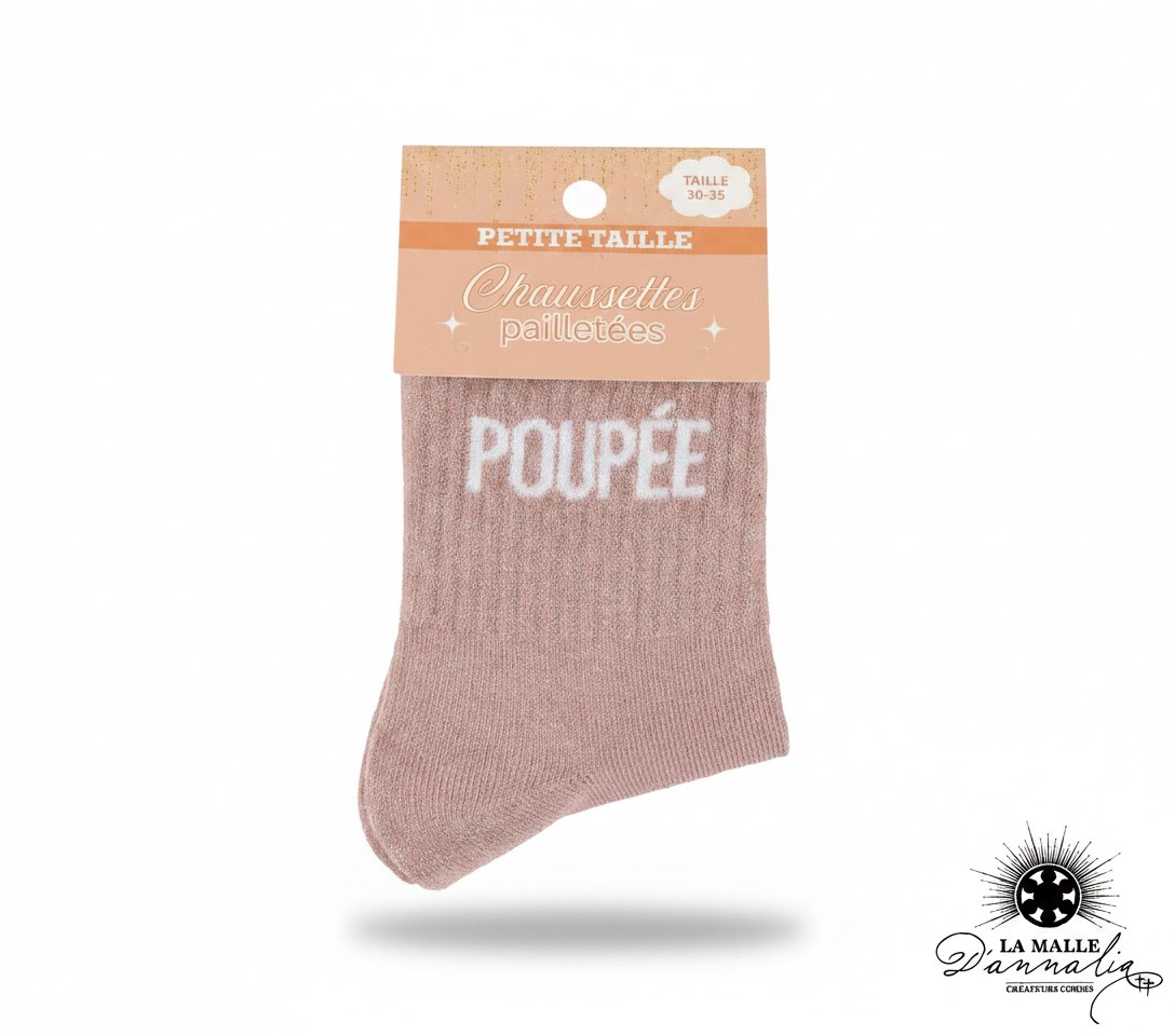 Chaussettes enfant rose brillante, inscription poupée lamalledannalia