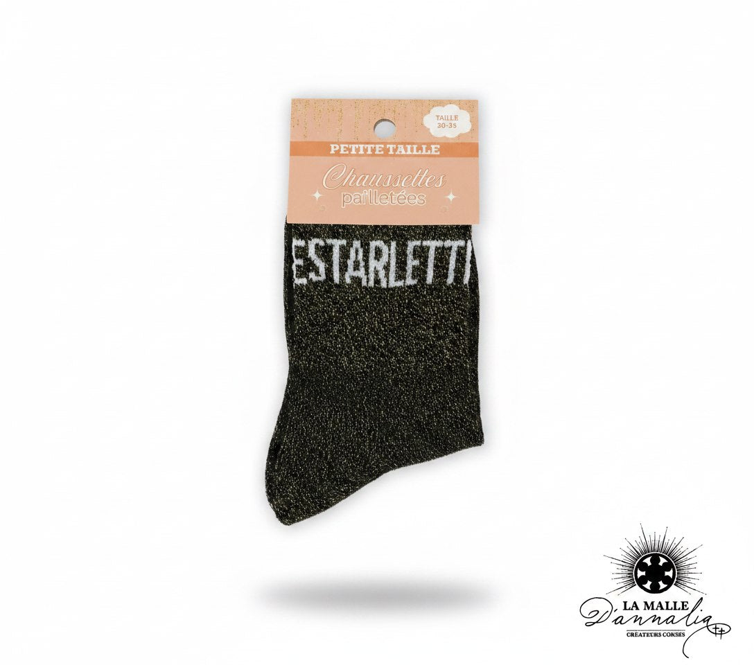 Chaussette enfant noire brillante avec message décoratif Starlette

