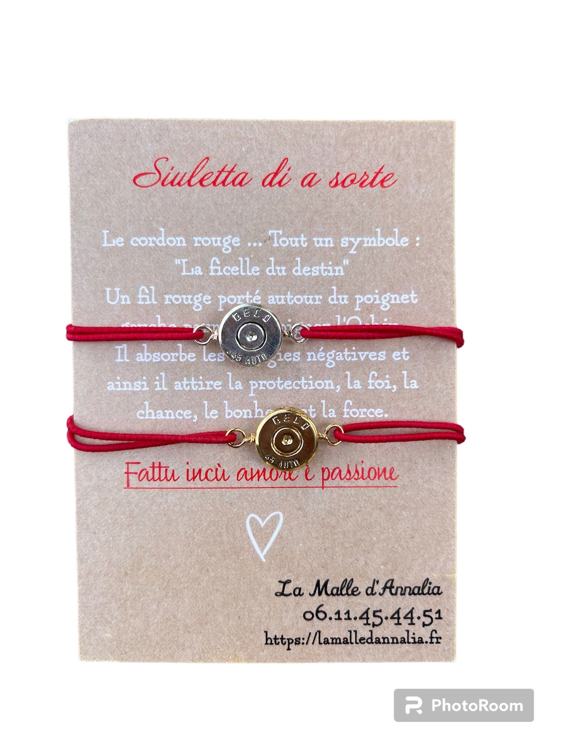 Bracelet Fil Rouge Douille 9mm Plaquée Or ou Argent - Protection et Upcycling - Ajustable - Fait Main