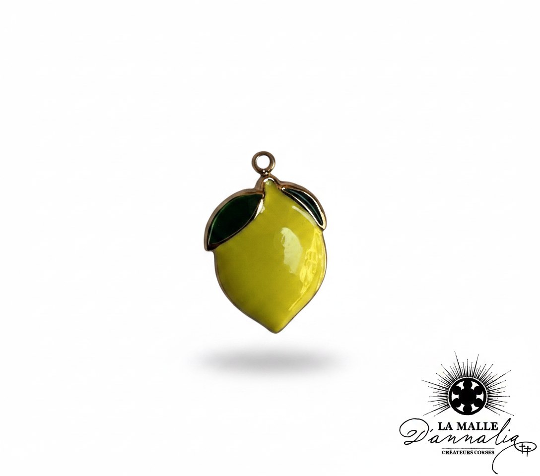 Breloque citron email jaune et vert monture doree lamalledannalia