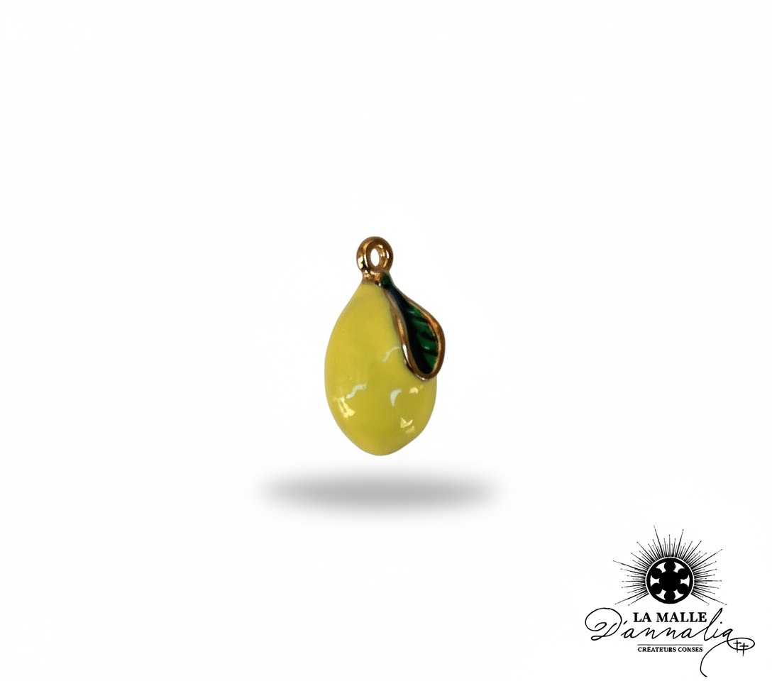 Charms citron en émail jaune et vert avec anneau doré lamalledannalia