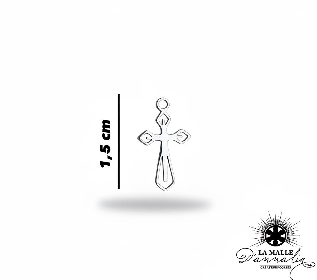 pendentif croix argentée ajourée 1,5cm filigrane acier inoxydable La Malle d'Annalia Bastia