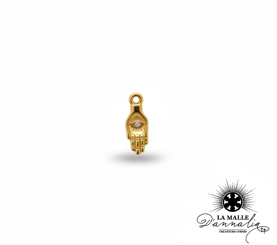 Charms main de Fatma dorée avec œil en diamant lamalledannalia