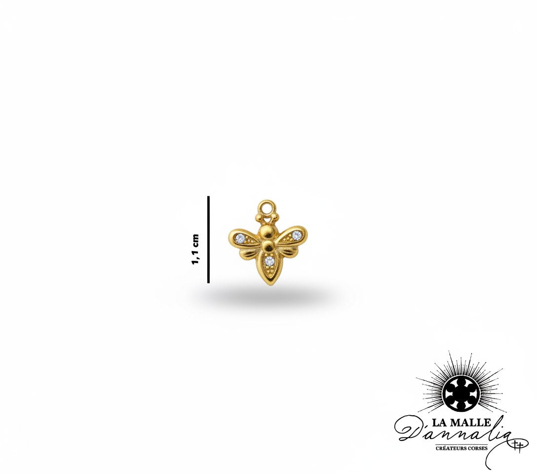 Pendentif abeille en or serti de petits brillants, bijou de 1,1 cm de haut ,lamalledannalia