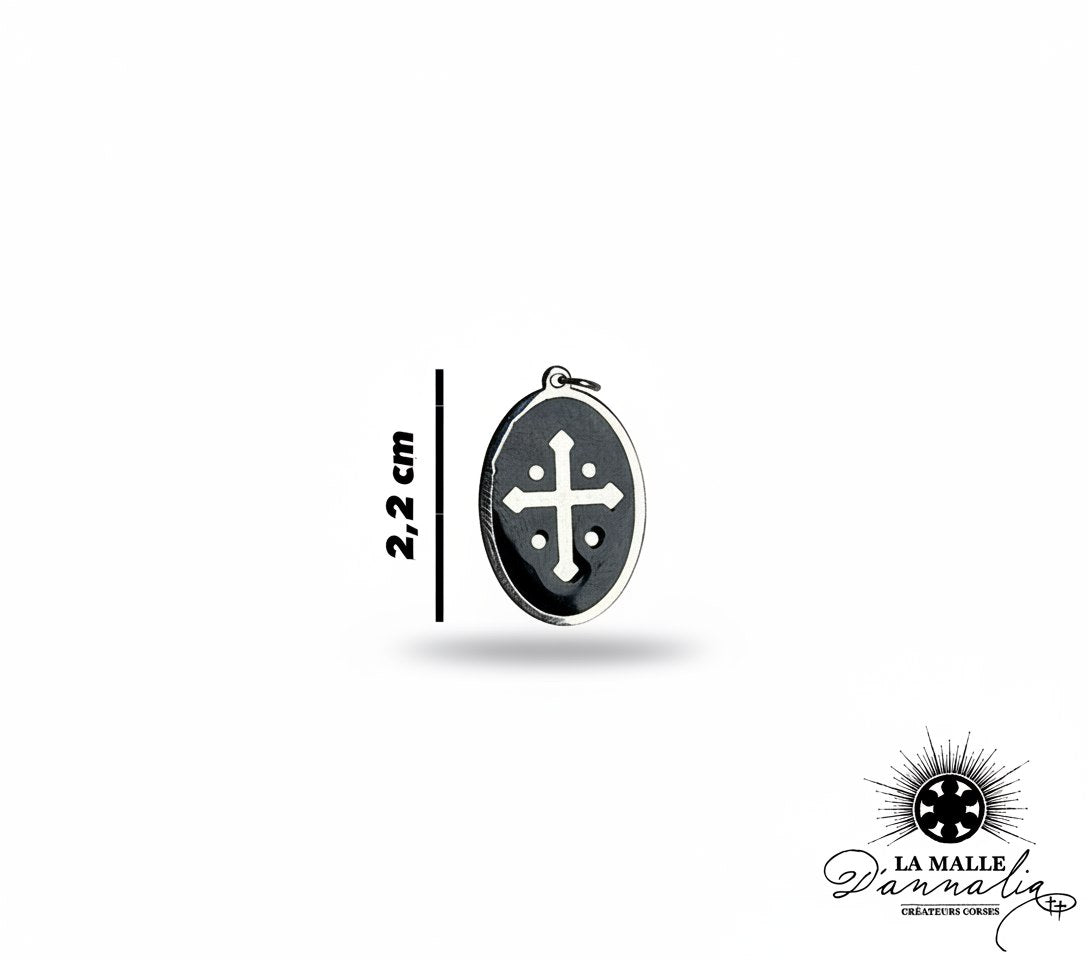 pendentif ovale noir argent croix blanche points décoration bijou personnalisé La Malle d'Annalia