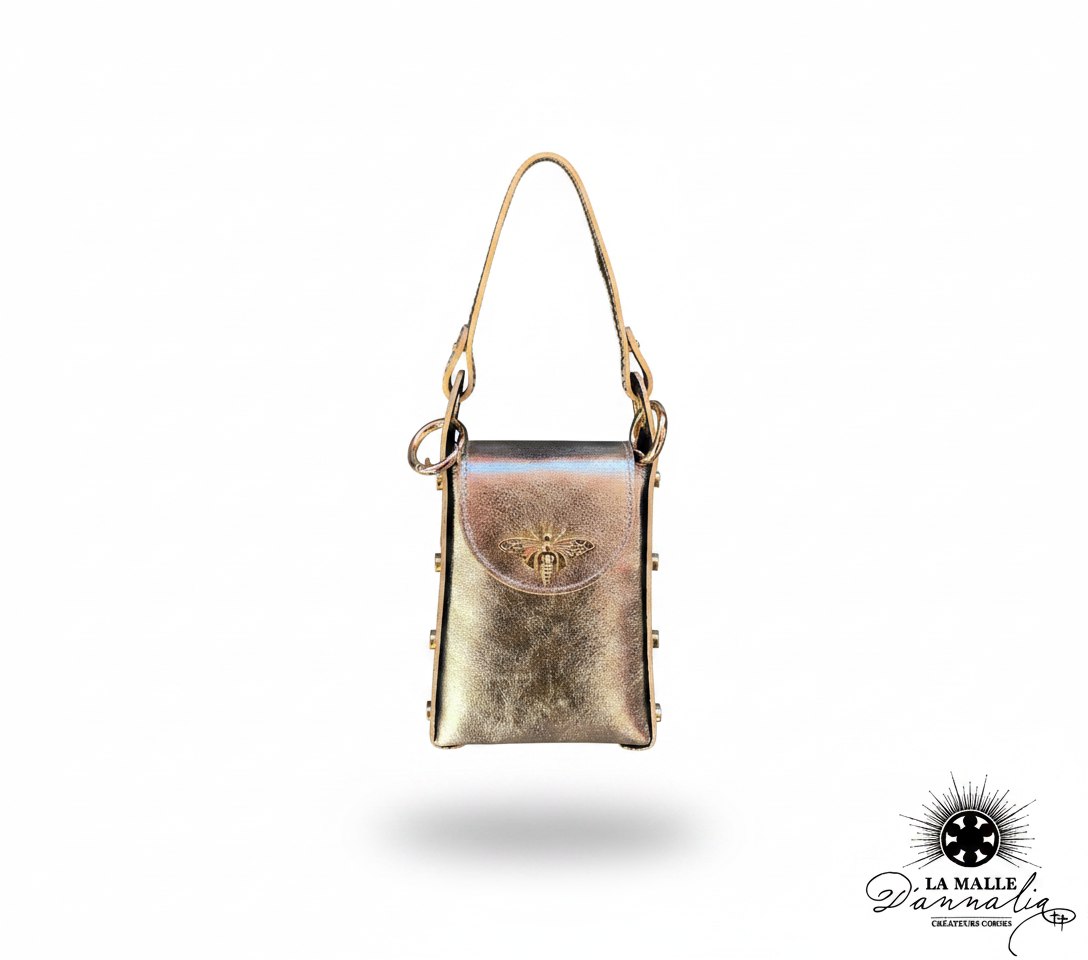 Pochette dorée abeille en métal doré, fabrication italienne