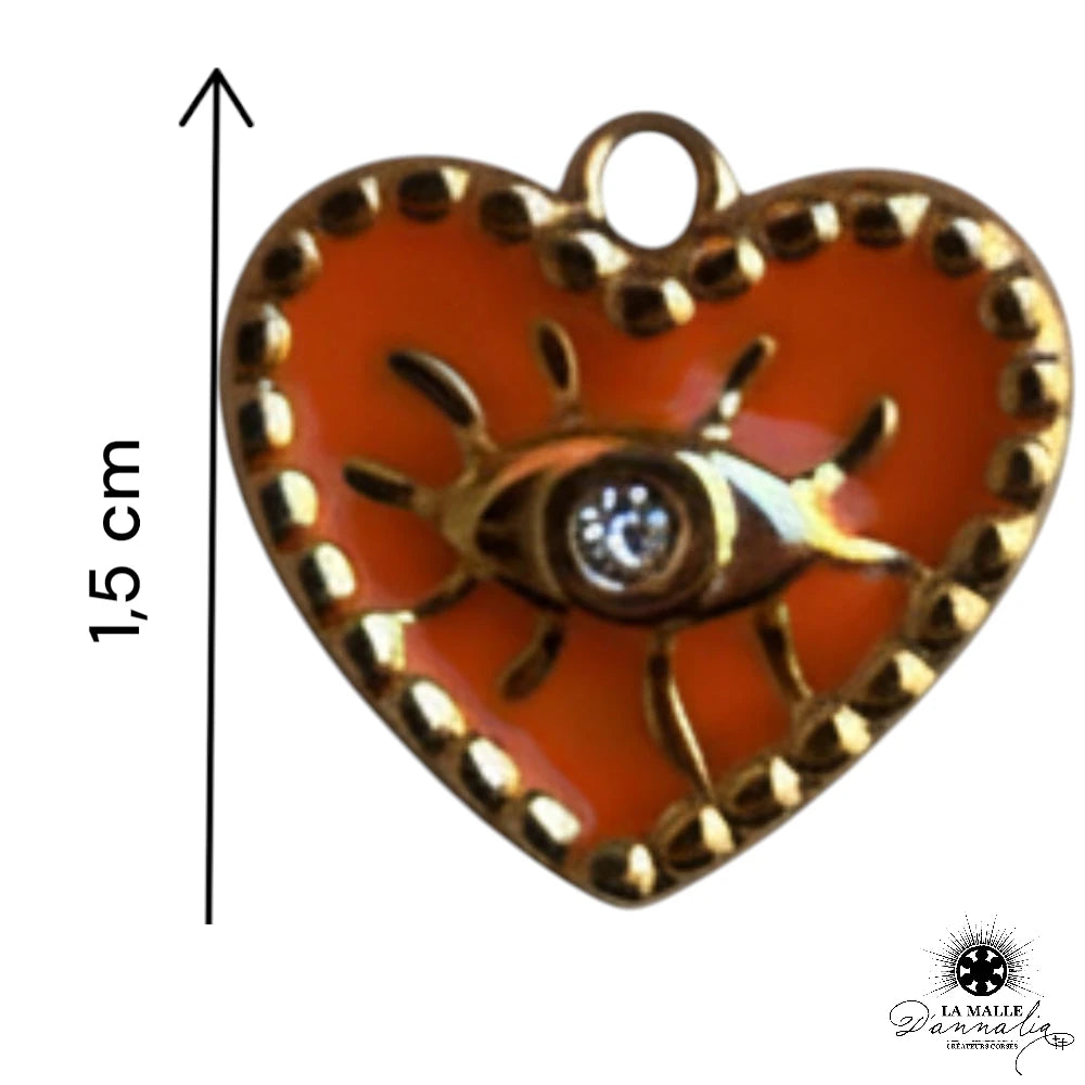Breloque Cœur Œil Orange — Charm Talisman Solaire 1,5 cm