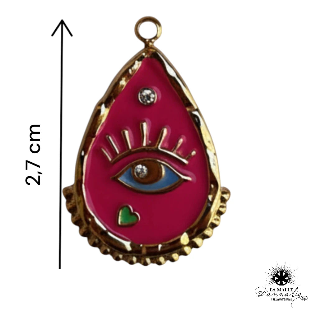 Breloque Goutte Œil Rose Doré — Charm Talisman 2,7 cm