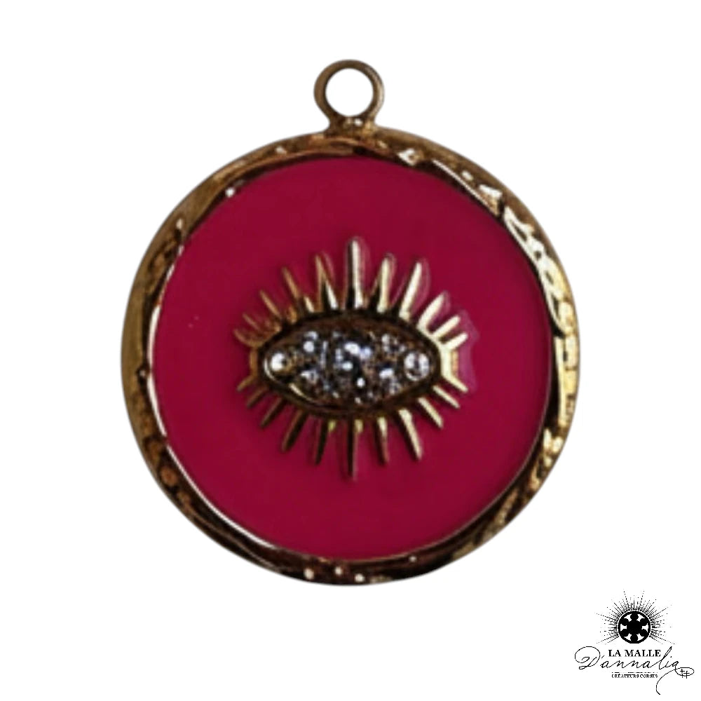 Breloque Ronde Œil Rose Doré — Charm Talisman Féminin 2 cm