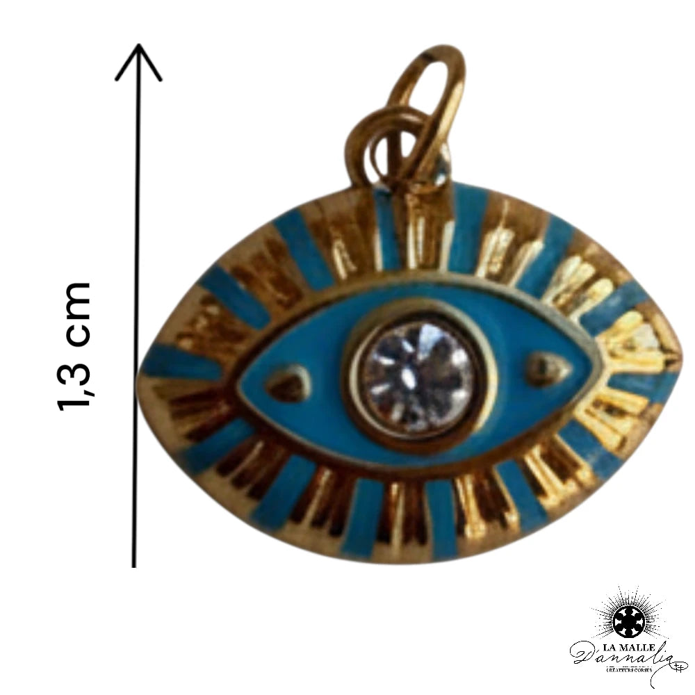 Breloque Ovale Œil Turc Émaillé Bleu Doré — Charm Nazar 1,3 cm