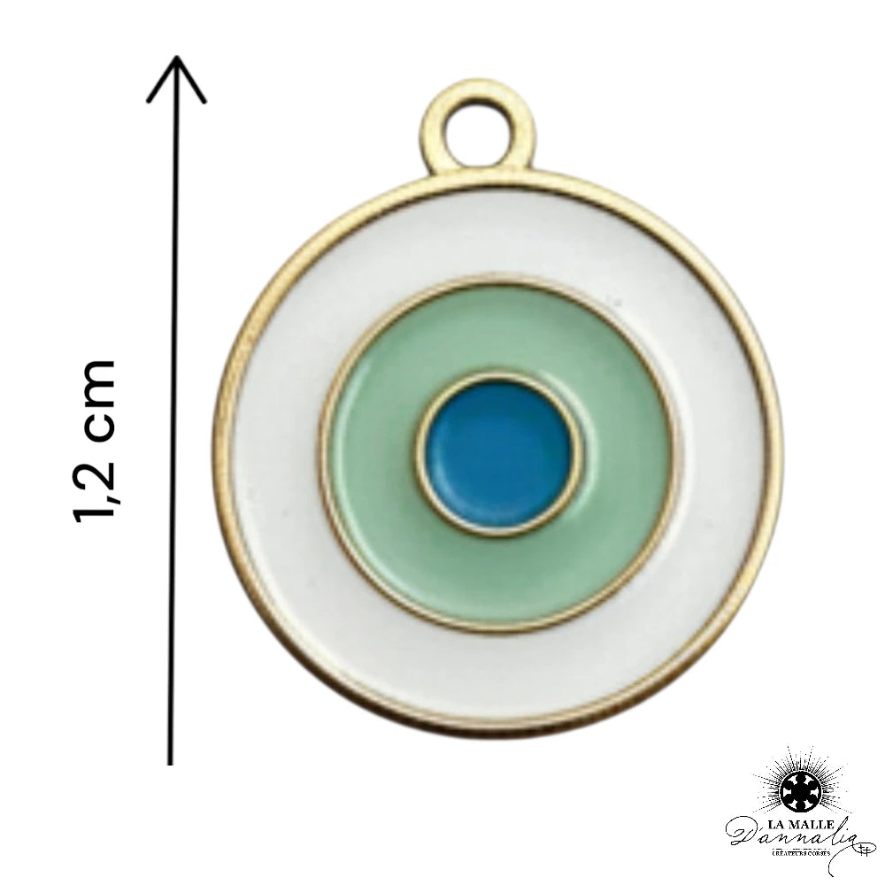 Breloque Ronde Œil Turc Blanc Vert Bleu — Charm Nazar 1,2 cm