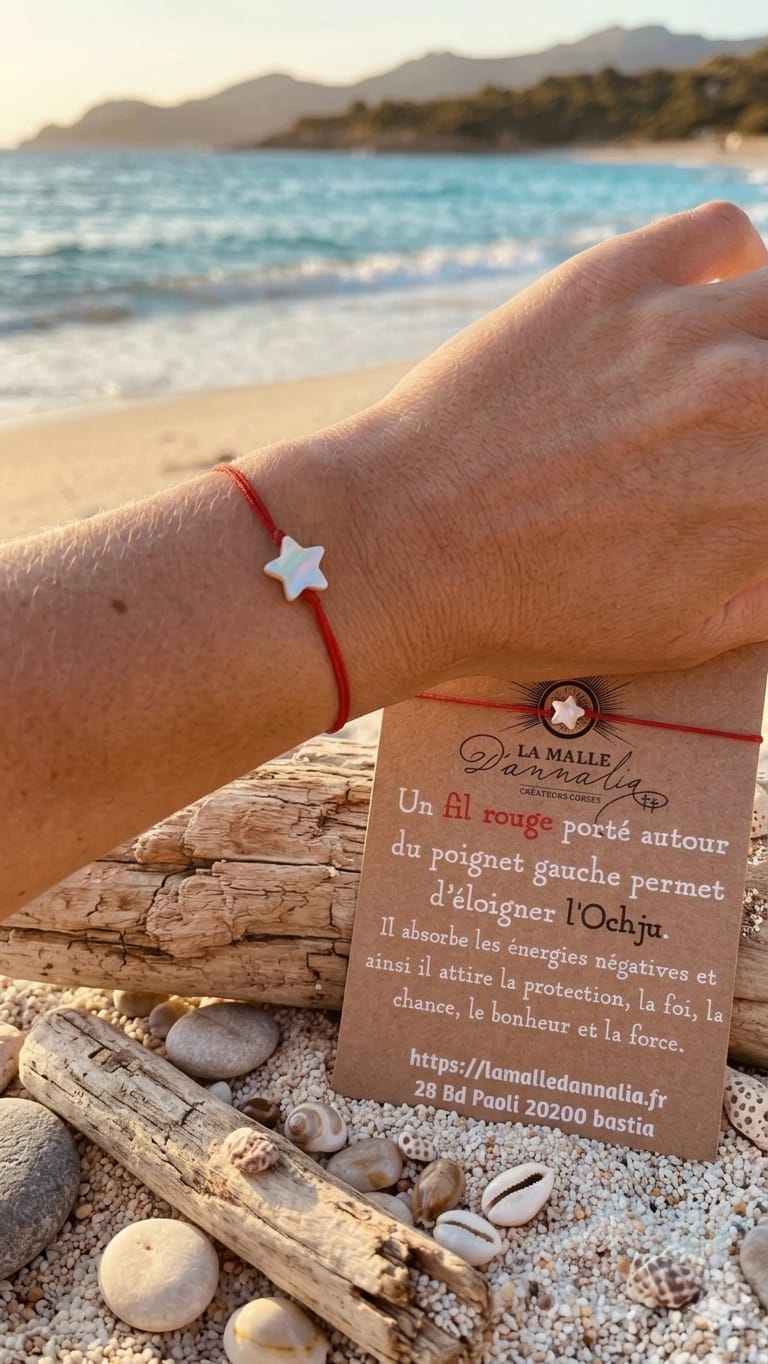 Bracelet Cordon Rouge Étoile en Nacre – Bijou Artisanal Corse | La Malle d'Annalia
