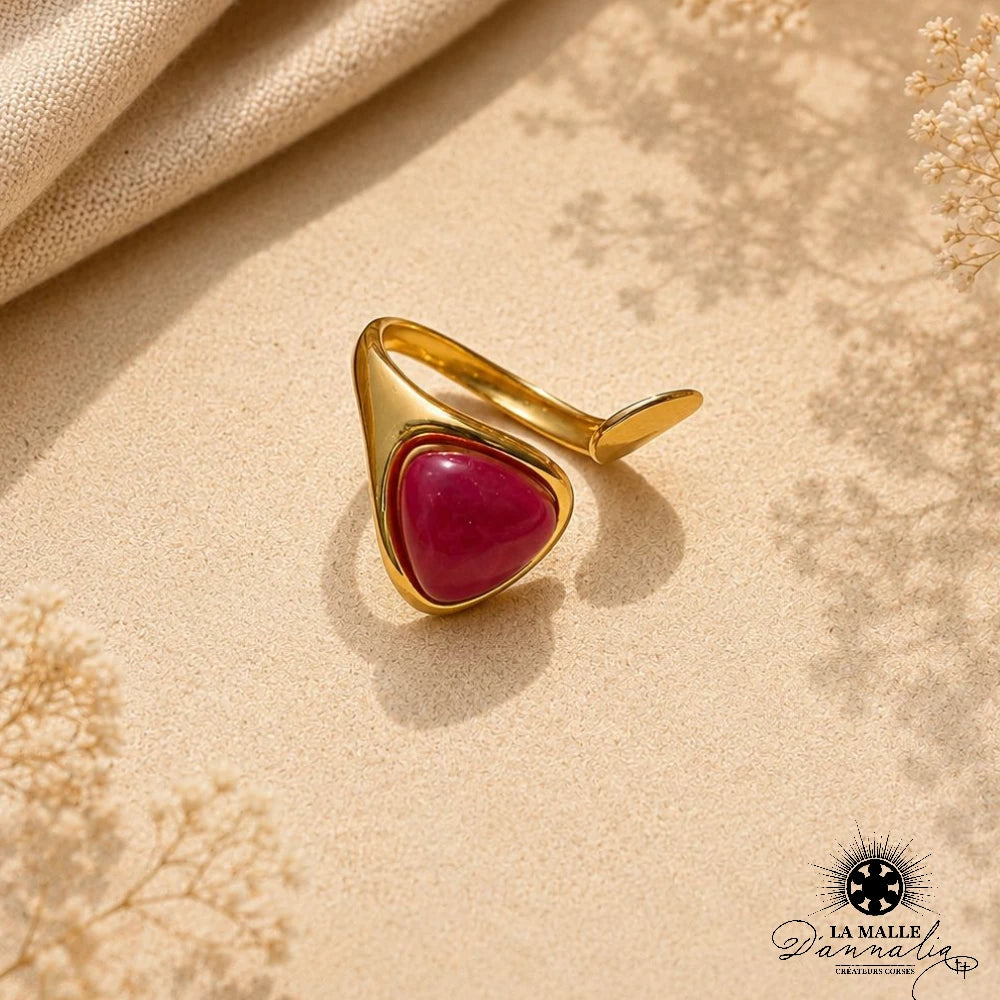 Bague dorée asymétrique rose affiche — La Malle d'Annalia