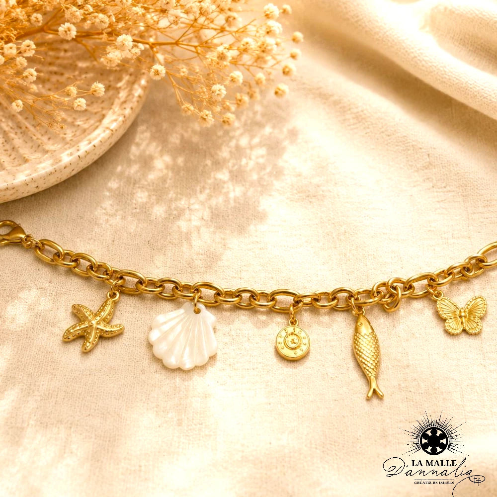 Bracelet Douille Blanc Breloque Marine — Bijou Mer Fait Main Corse