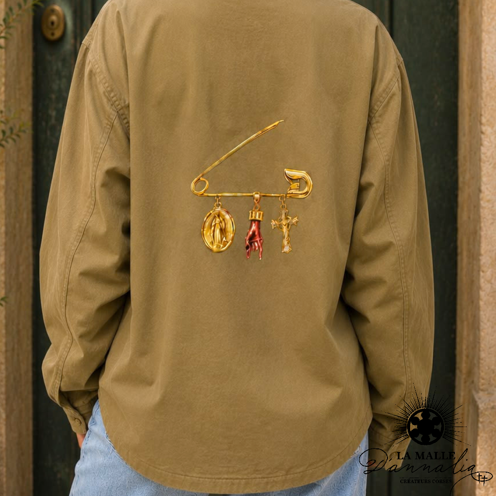 Veste kaki  Brodée Épingle Dorée