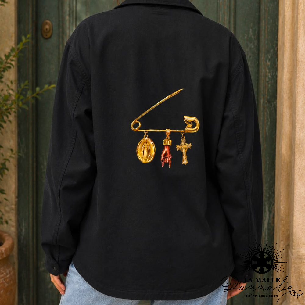 Veste Noire Brodée Épingle Dorée