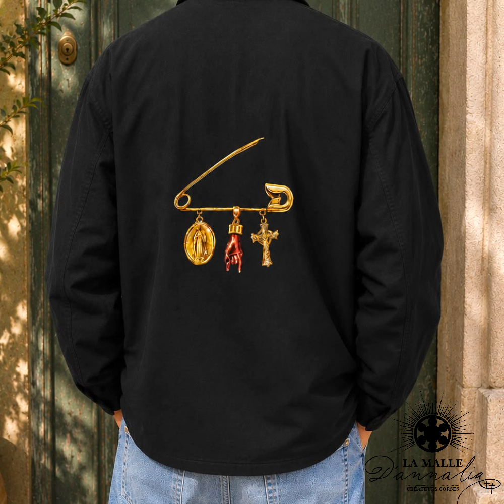 Veste Noire Brodée Épingle Dorée