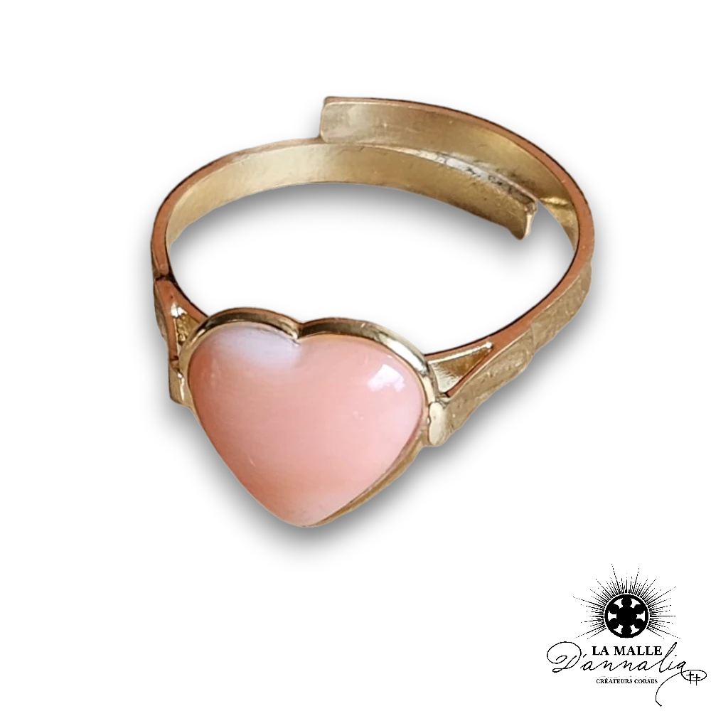 bague corail rose coeur lamalledannalia