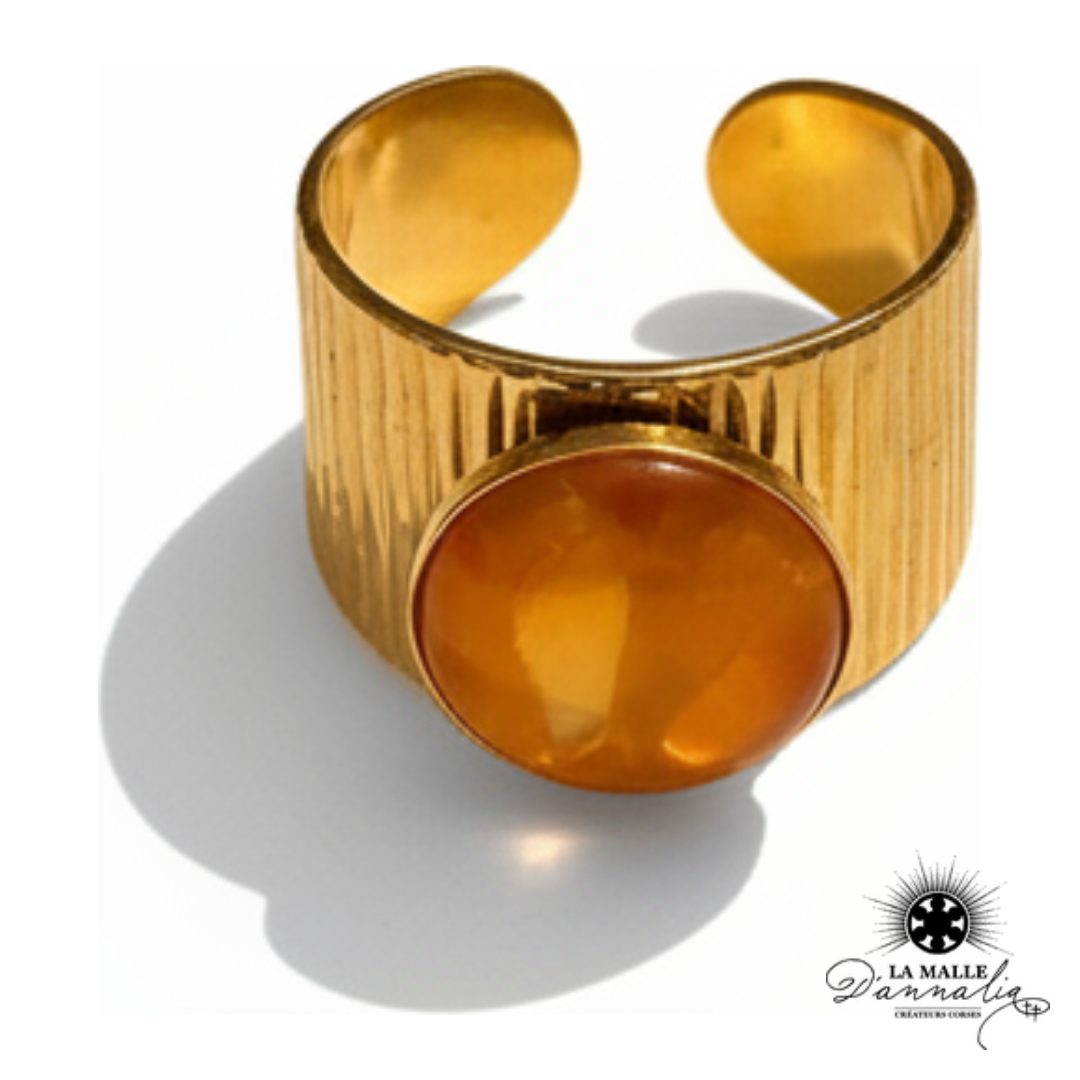 Bague dorée pierre ambre orange ajustable femme — La Malle d'Annalia