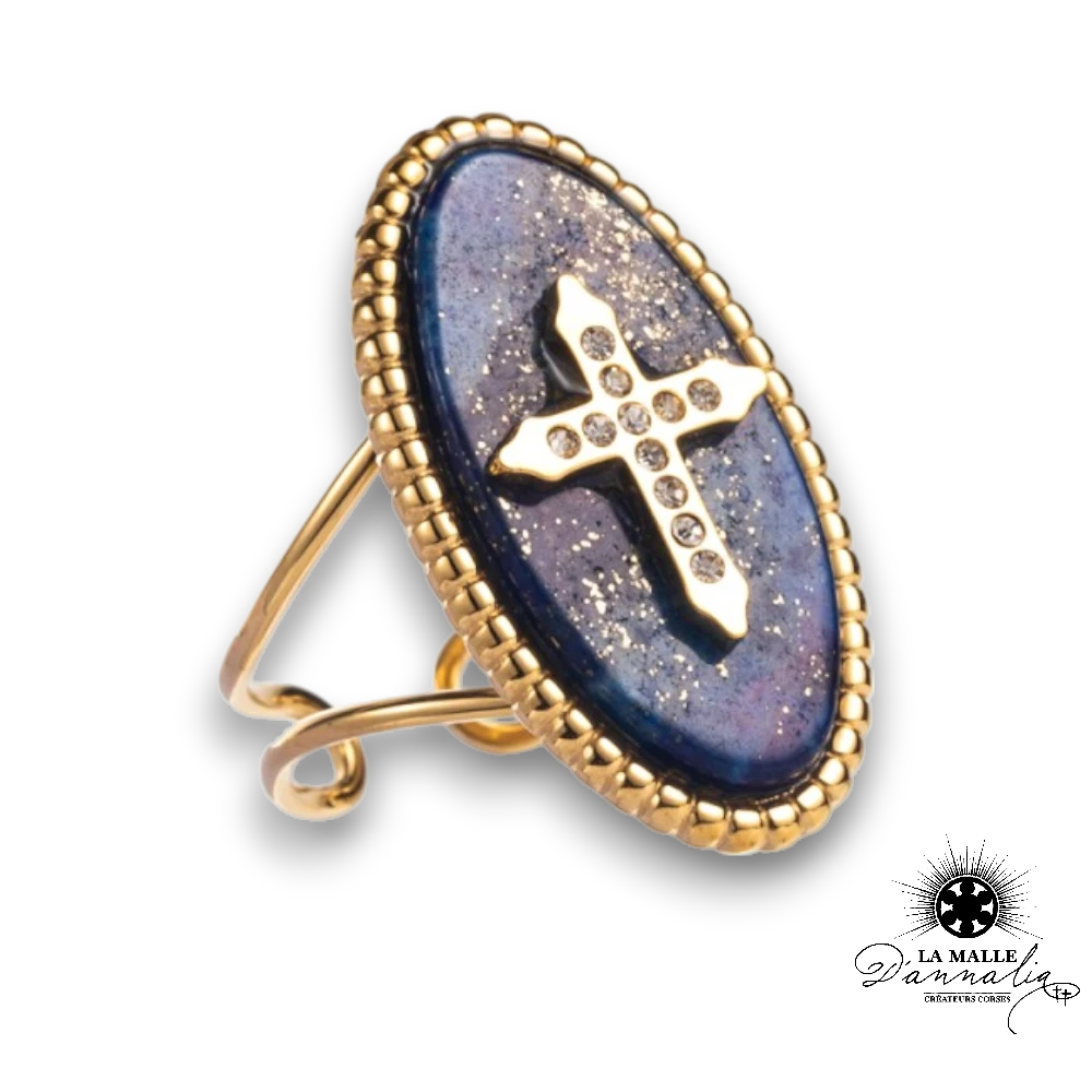 bijou 2024 bague bleu croix acier inoxidable lamalledannalia