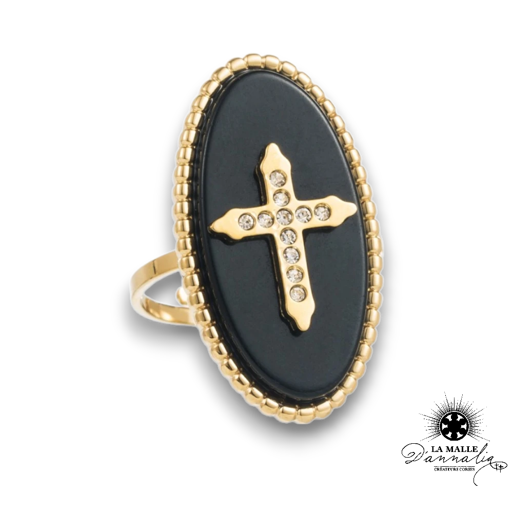 bijou 2024 bague noir croix acier inoxidable lamalledannalia