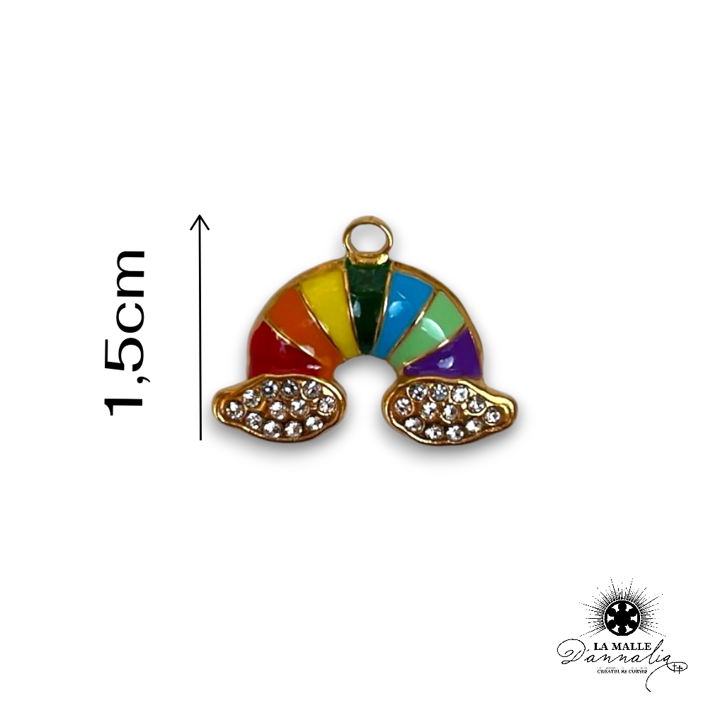 charm arc-en-ciel nuages strass 1,5cm scintillant acier inoxydable bijou rêveur La Malle d'Annalia