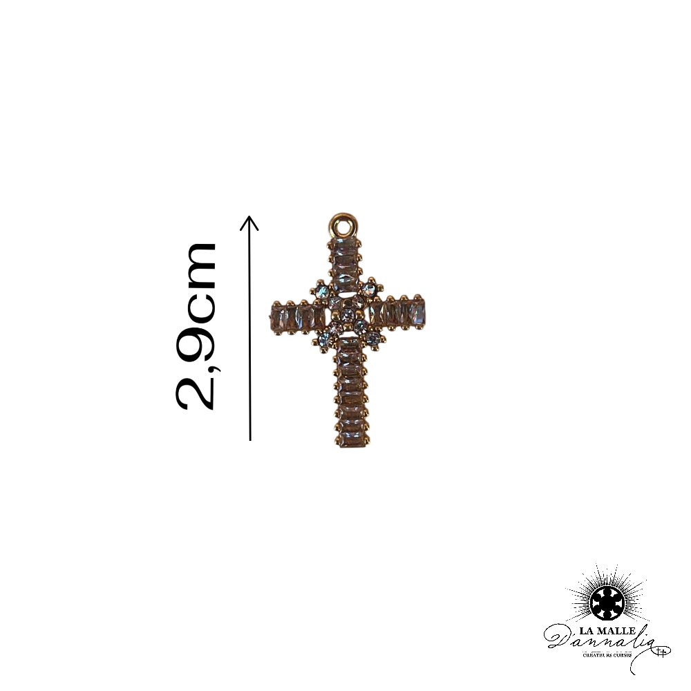 charm croix baguette cristaux dorée acier inoxydable bijou religieux La Malle d'Annalia Bastia