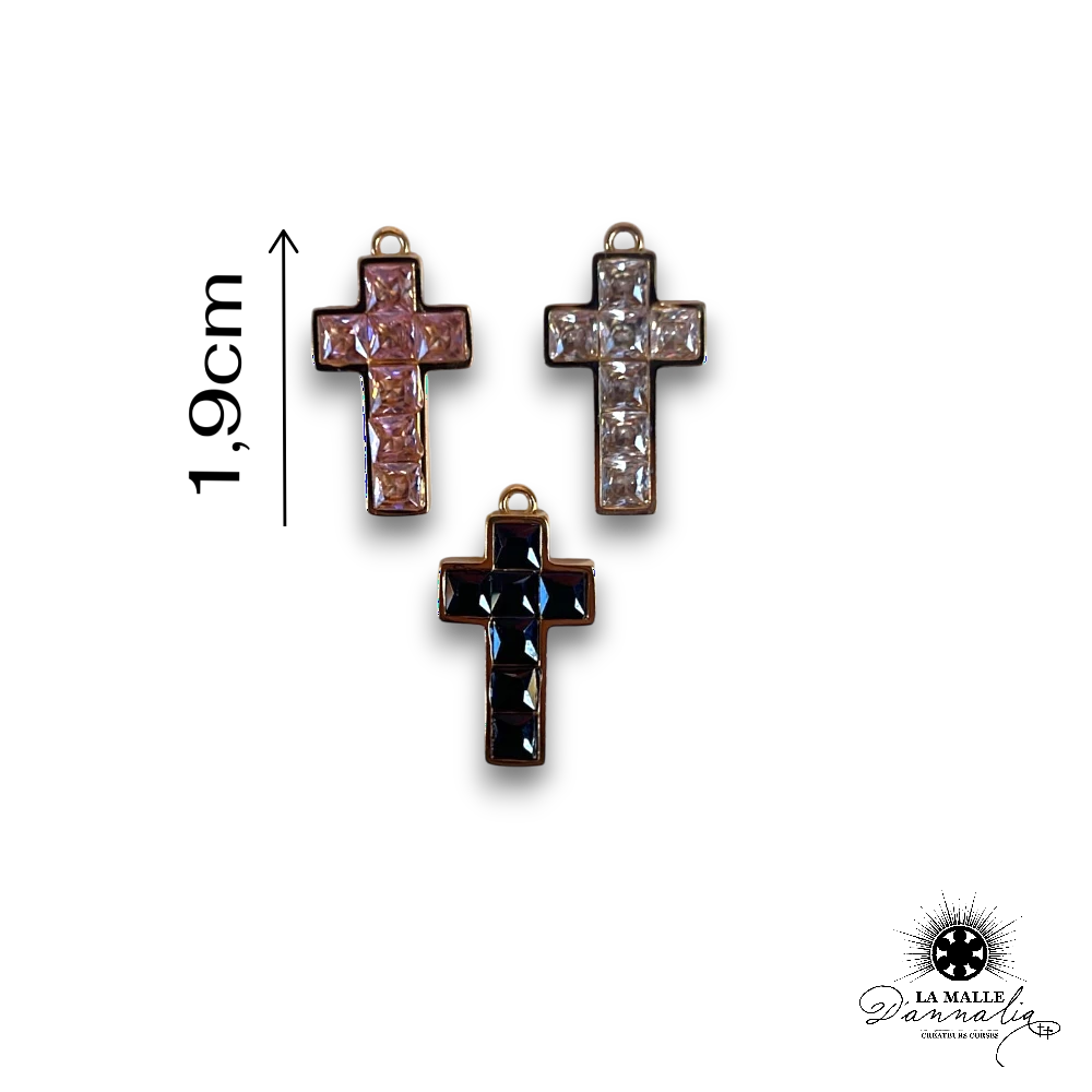 Breloque Croix Graphique en Cristaux Carrés
