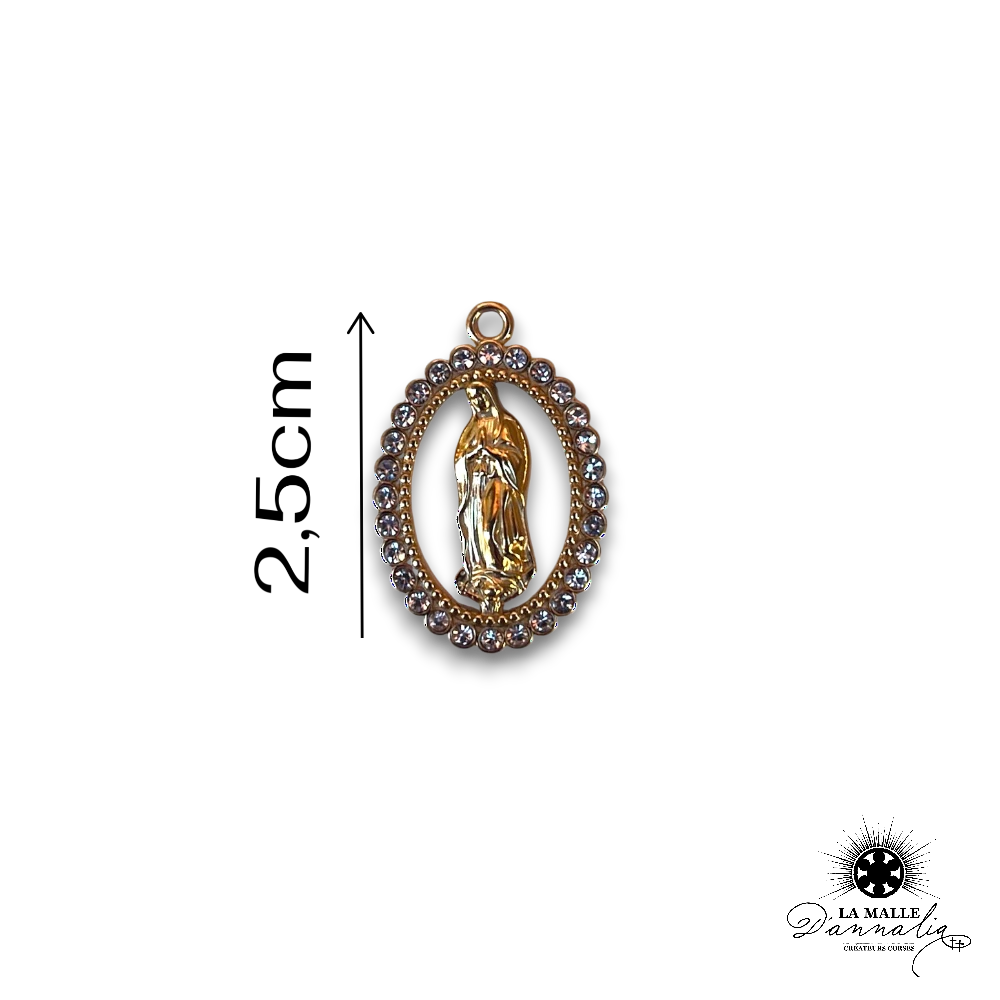 charm médaille Vierge auréole strass dorée acier inoxydable bijou La Malle d'Annalia Bastia