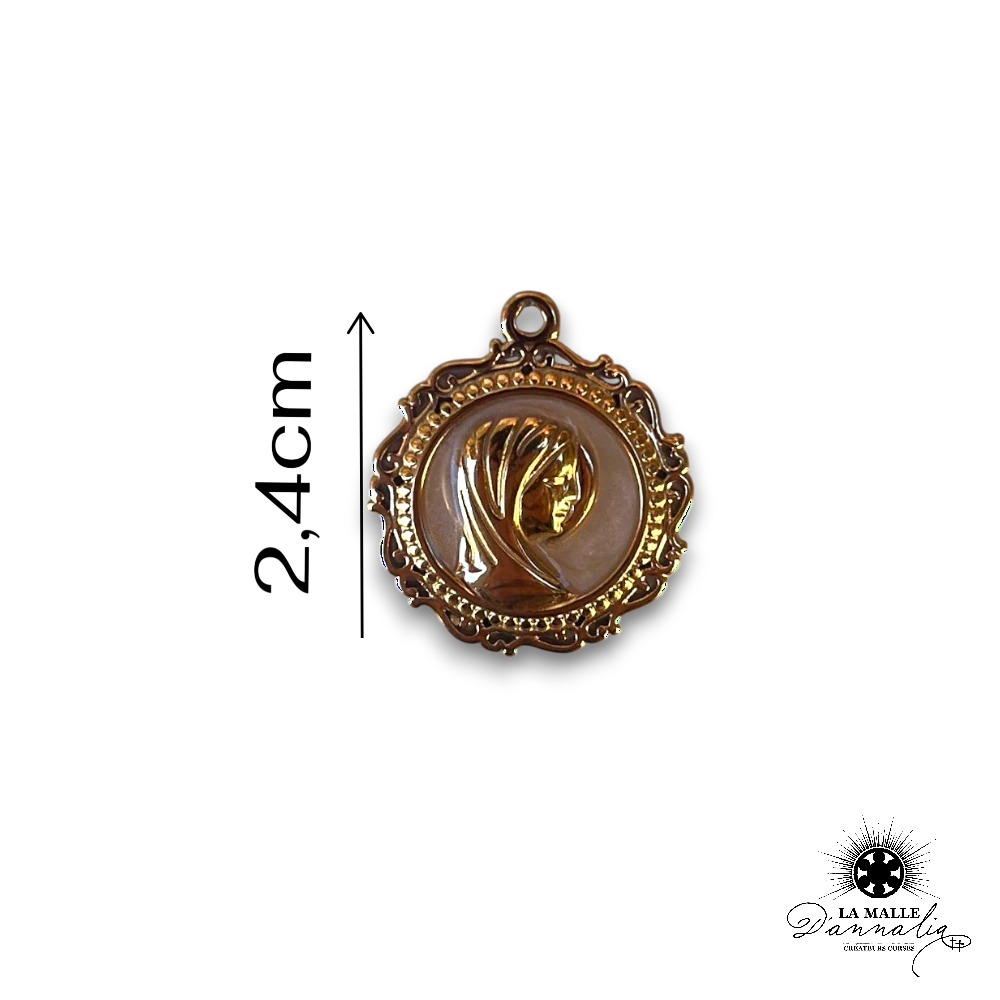 charm profil Vierge Marie nacre dorée acier inoxydable bijou personnalisé La Malle d'Annalia