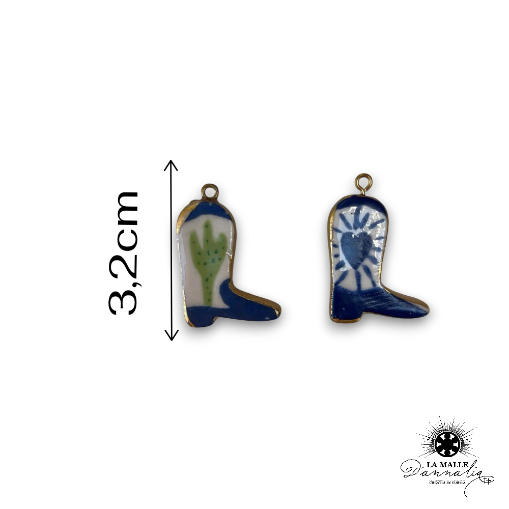 charm botte cowboy céramique 3,2cm style western unique bijou personnalisé La Malle d'Annalia