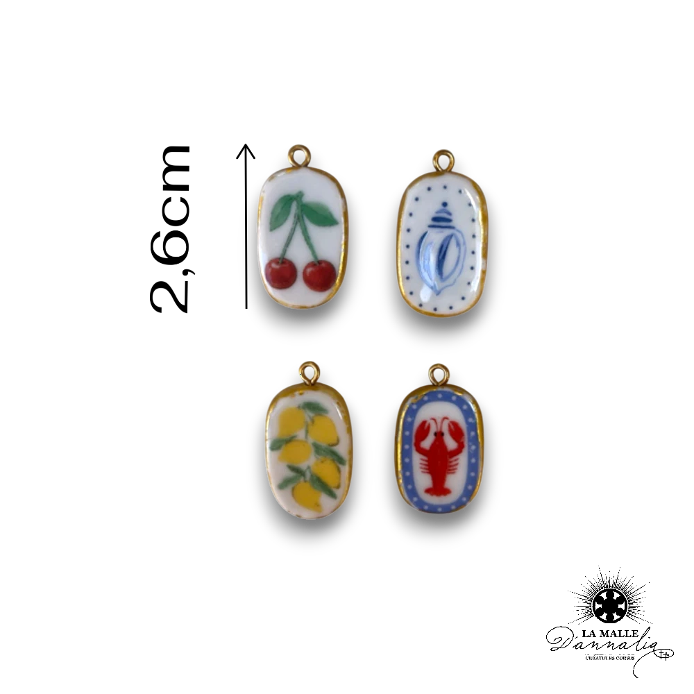 charm médaille ovale céramique 2,6cm motifs variés pièce unique bijou Bastia La Malle d'Annalia