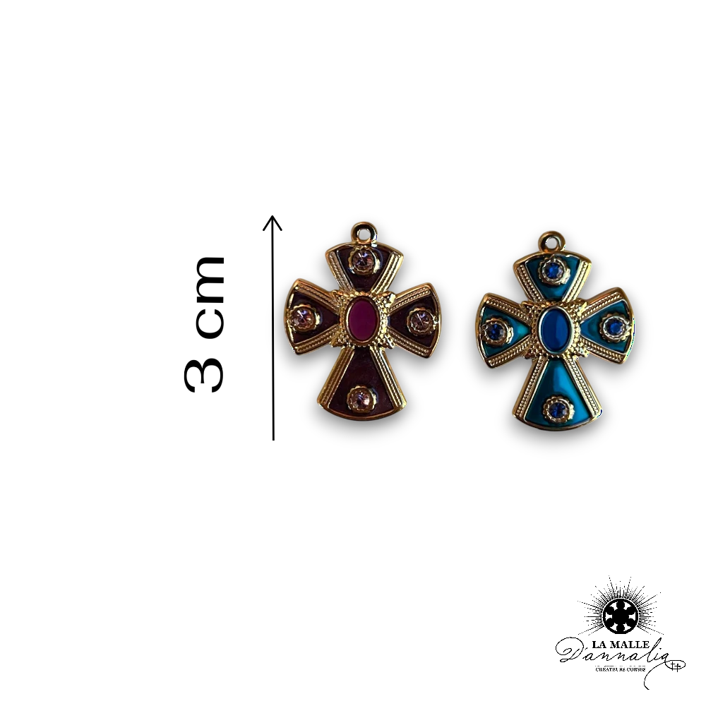 charm croix byzantine émail cristaux acier inoxydable bijou personnalisé La Malle d'Annalia Bastia