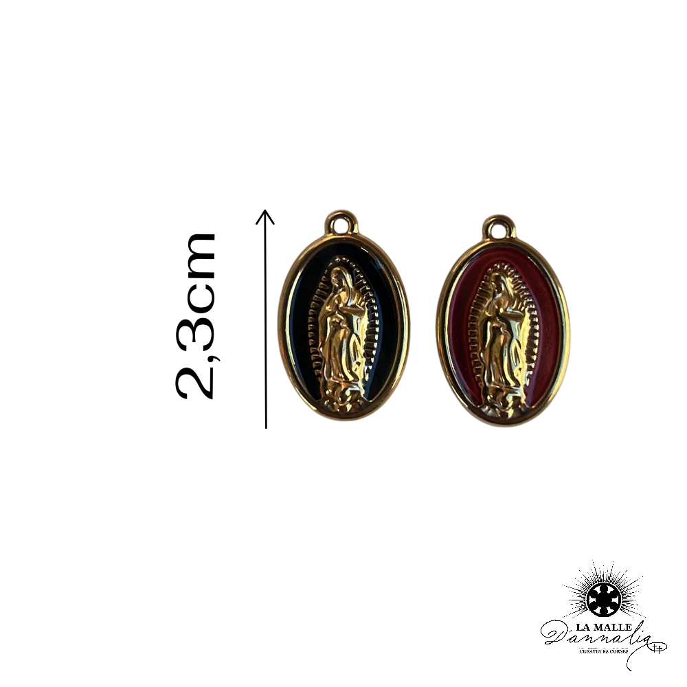 charm médaille Vierge Marie émaillée noire rouge acier inoxydable bijou La Malle d'Annalia