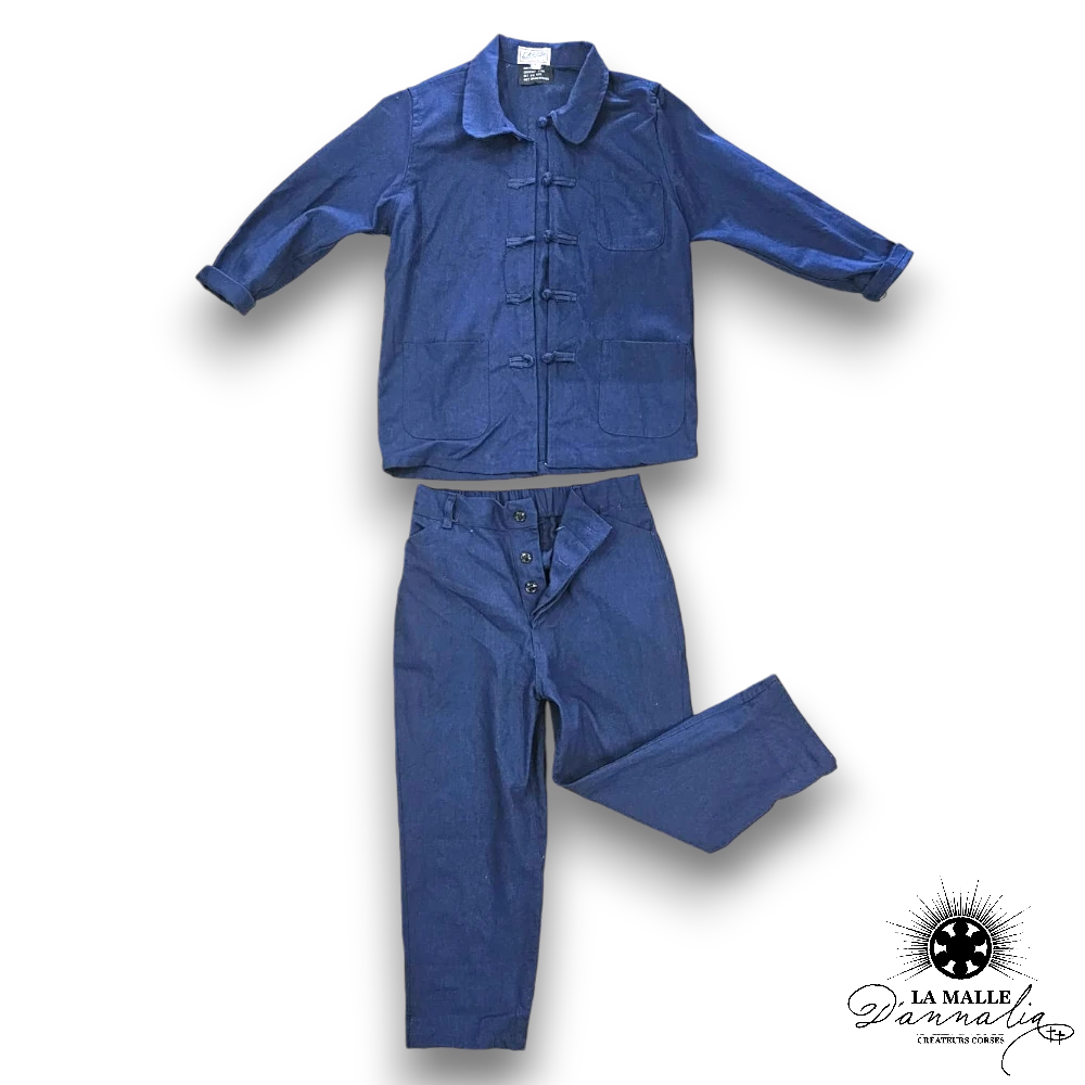 bleu de chine enfant veste pantalon lamalledannalia