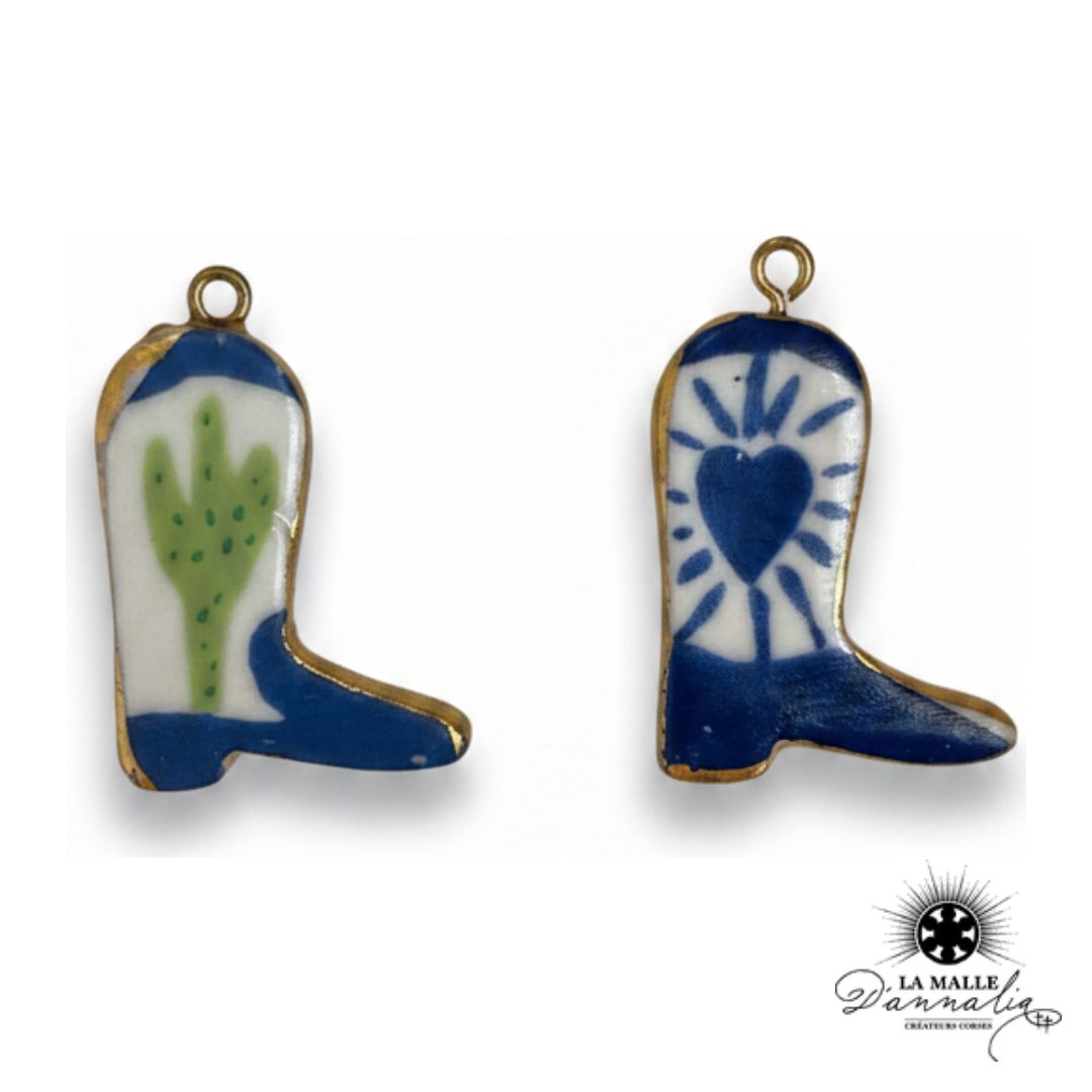 breloque botte cowboy céramique peinte cactus cœur charm western artisanal La Malle d'Annalia