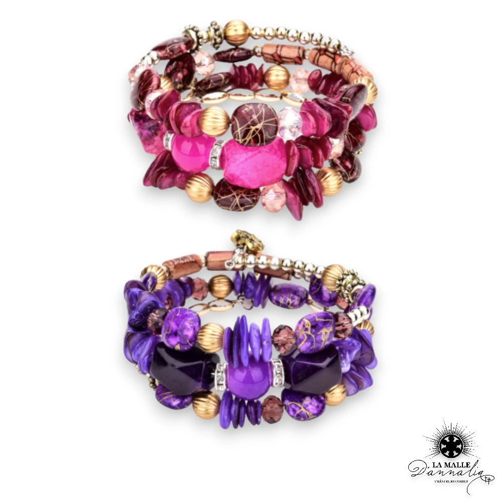 bracelet boheme cristal fushia violet lamalledannalia