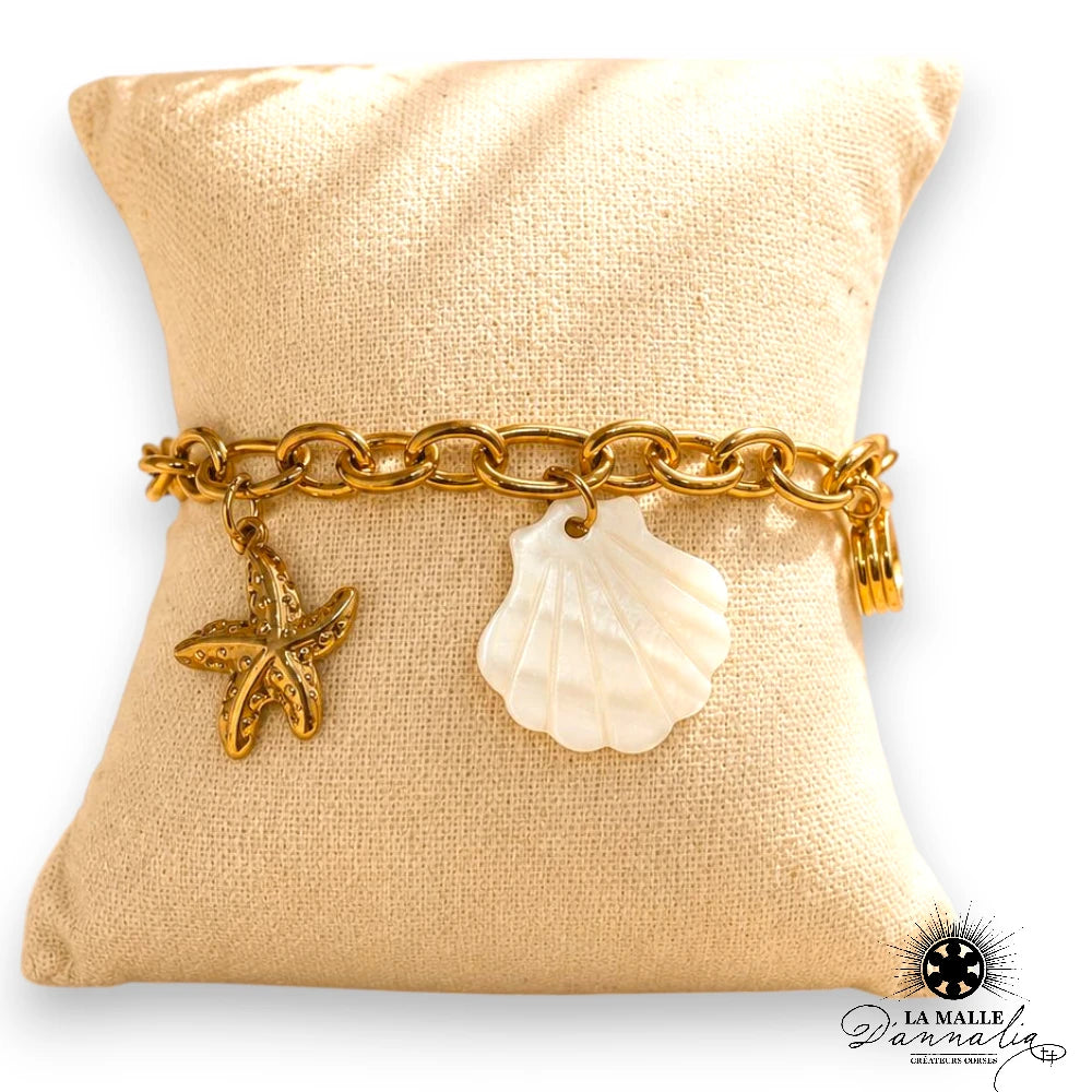Bracelet Douille Blanc Breloque Marine — Bijou Mer Fait Main Corse
