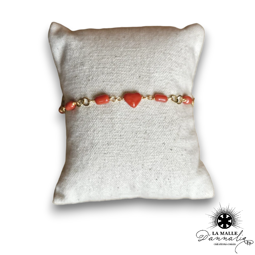 bracelet corail rouge coeur lamalledannalia